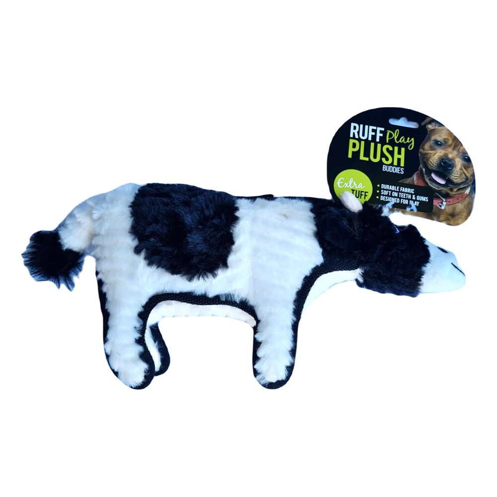 Ruff Play Plush Tough Plush Cow Dog Toy image