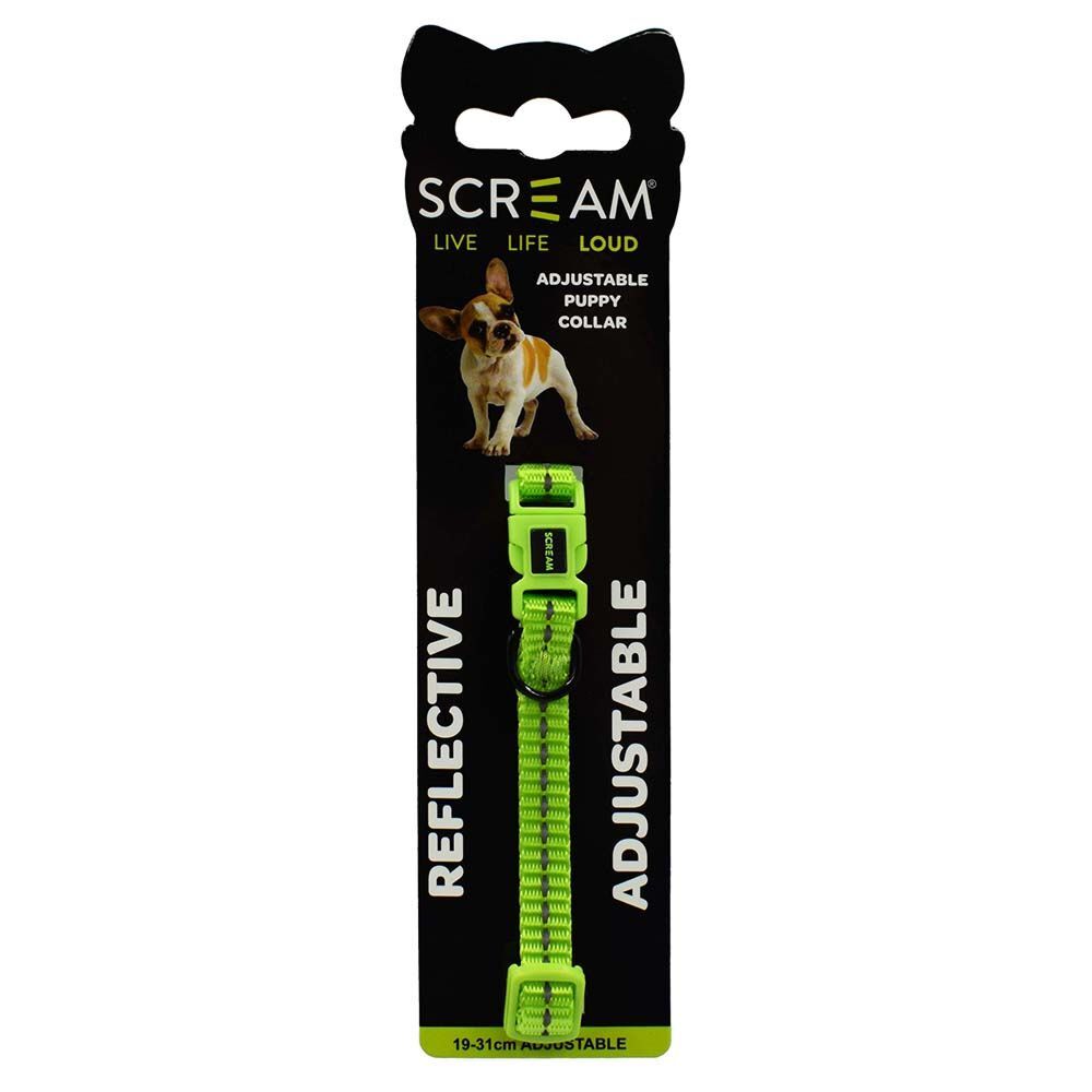 Scream Reflective Adjustable Puppy 19-31cm Collar Loud Green