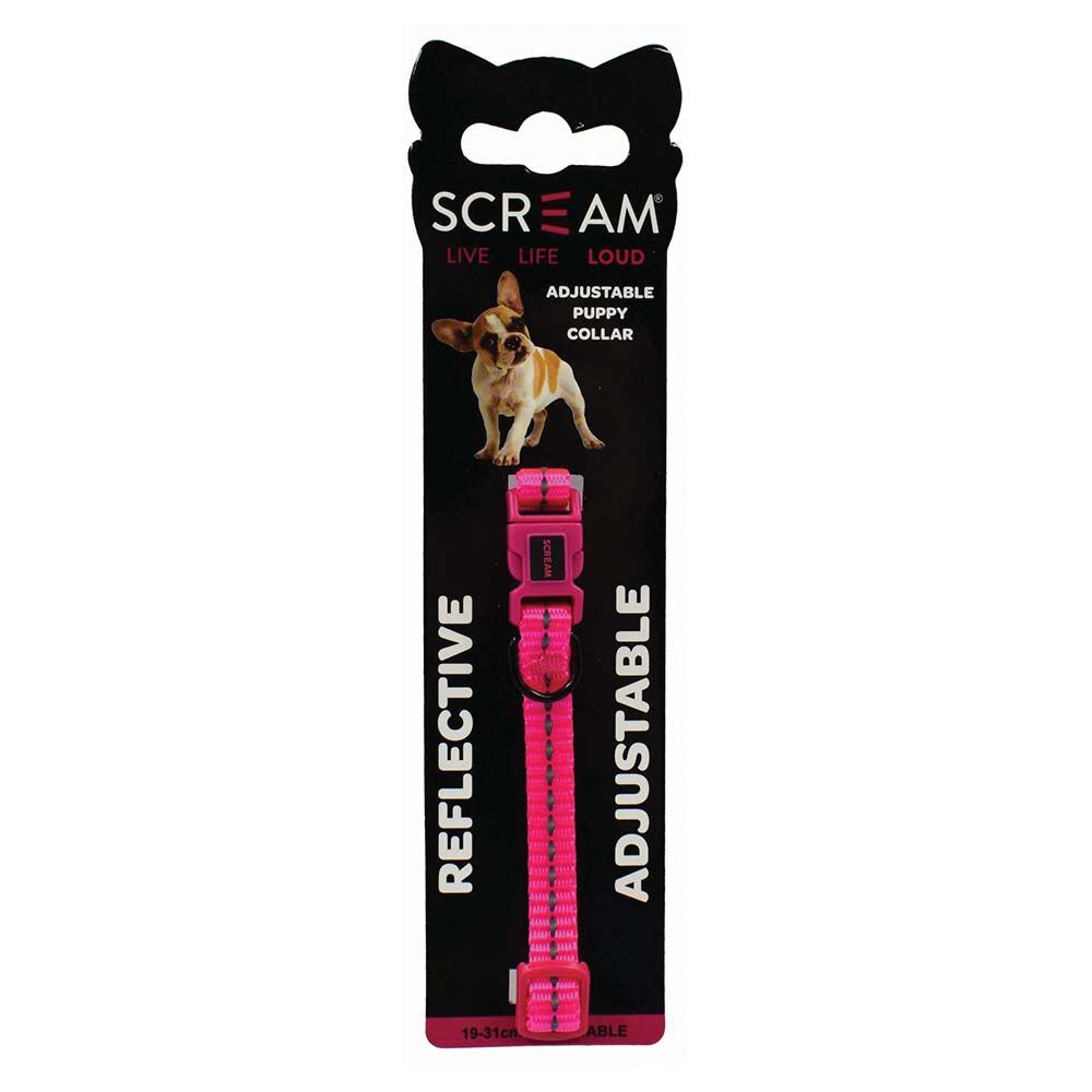 Scream Reflective Adjustable Puppy 19-31cm Collar Loud Pink