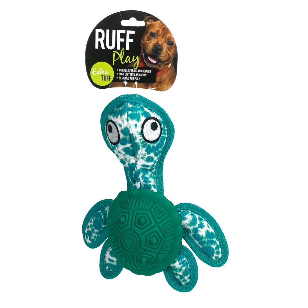 Ruff Play Plush Tuff Turtle with Rubber Shell Dog Toy