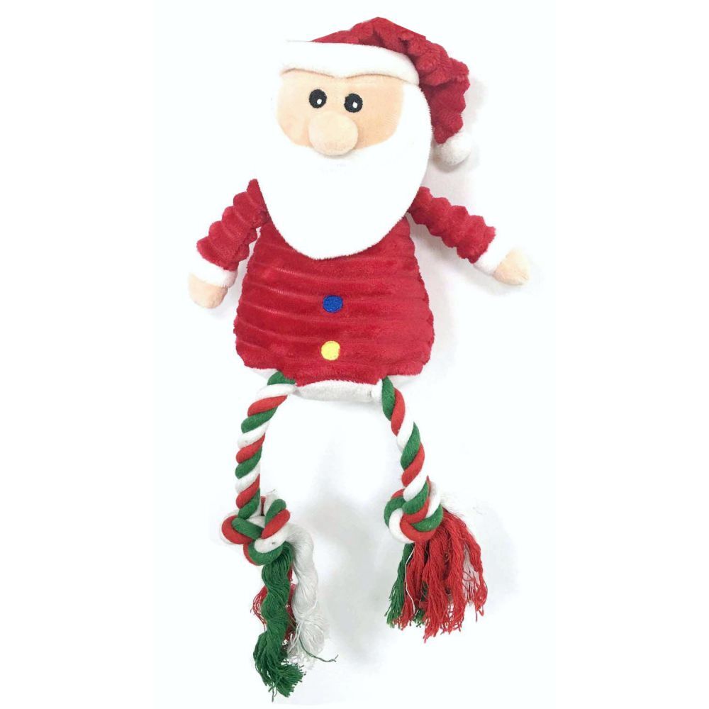 Snuggle Friends Christmas Plush Santa With Rope Legs Dog Toy