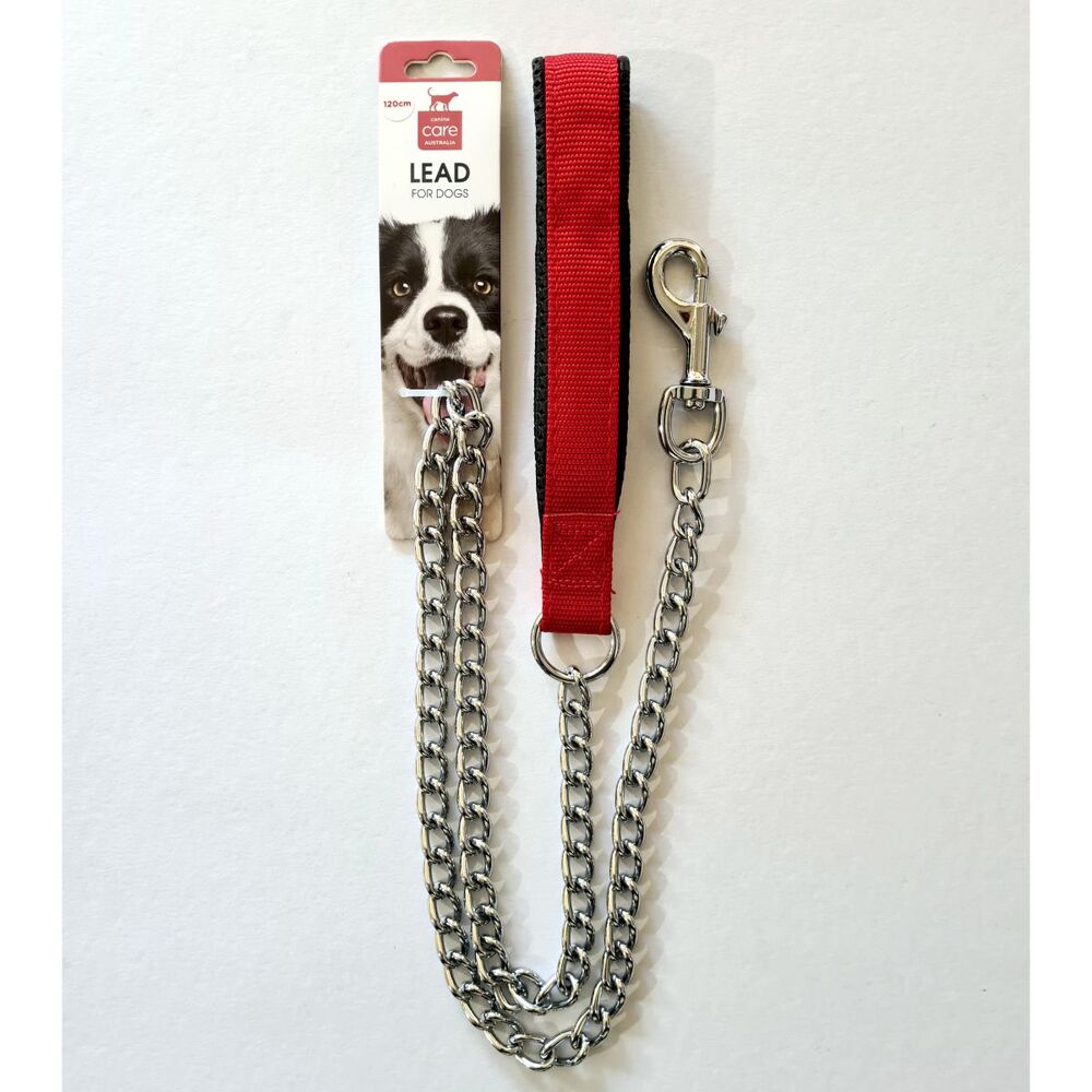 Canine Care Chain Dog Lead Padded Handle 120cm x 3.5mm (Red)