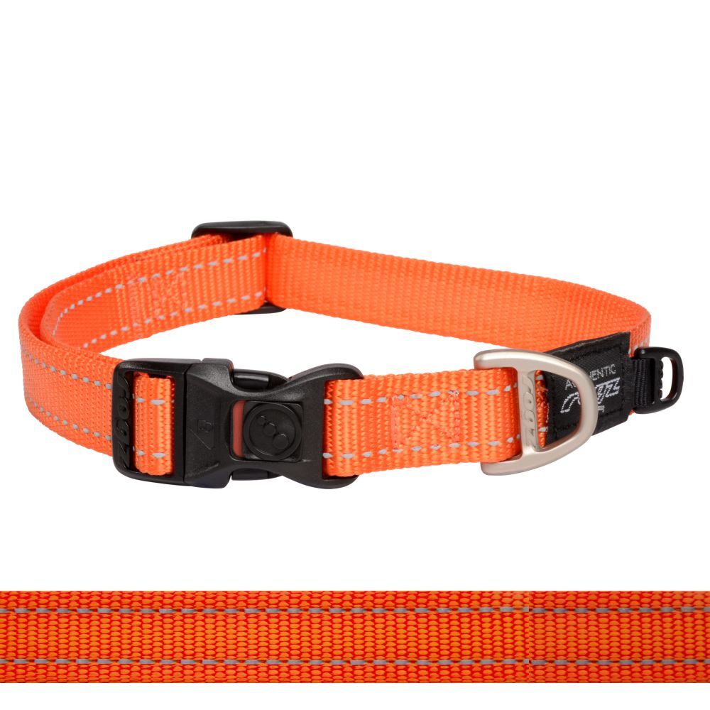 Rogz Classic Reflective Dog Collar, Orange XS, S, M, L, XL