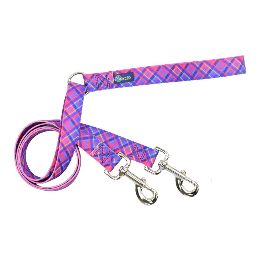 Freedom Training Dog Lead EarthStyle Neon Sunrise Pink Plaid (1.6cm Wide)