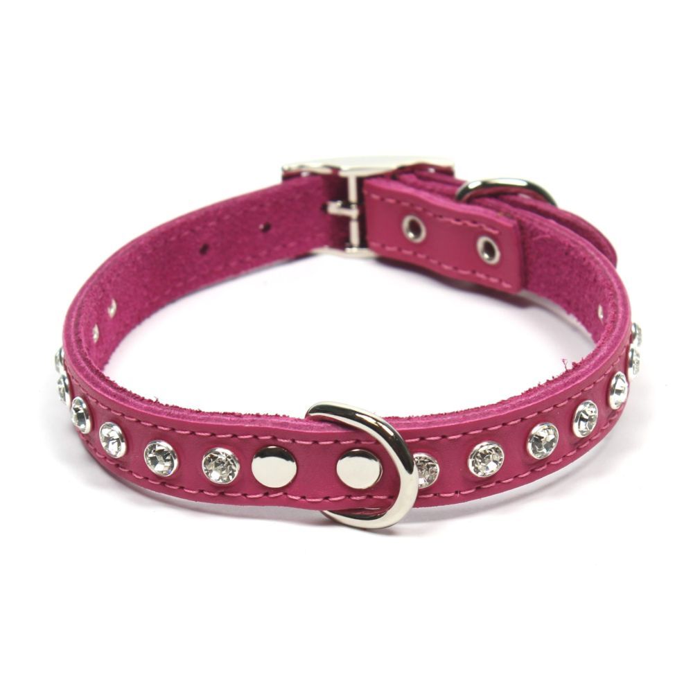 Dogue Glamour Leather Dog Collar Fuchsia (45cm)